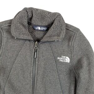 The North Face Womens XS Full Zip Fleece Jacket Charcoal Gray Sherpa Collar Logo